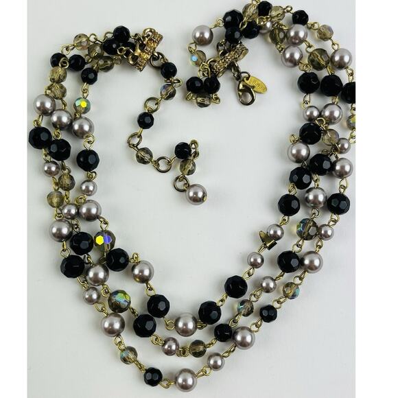 VINTAGE FRENCH DESIGN AB BEADS FAUX PEARL BIB COLLAR NECKLACE LDADPR Aurora Blac - Picture 4 of 15